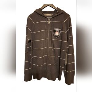 Ed Hardy Hooded Wool Blend Zip Knit Sweater Cardigan Love Kills Slowly - Medium